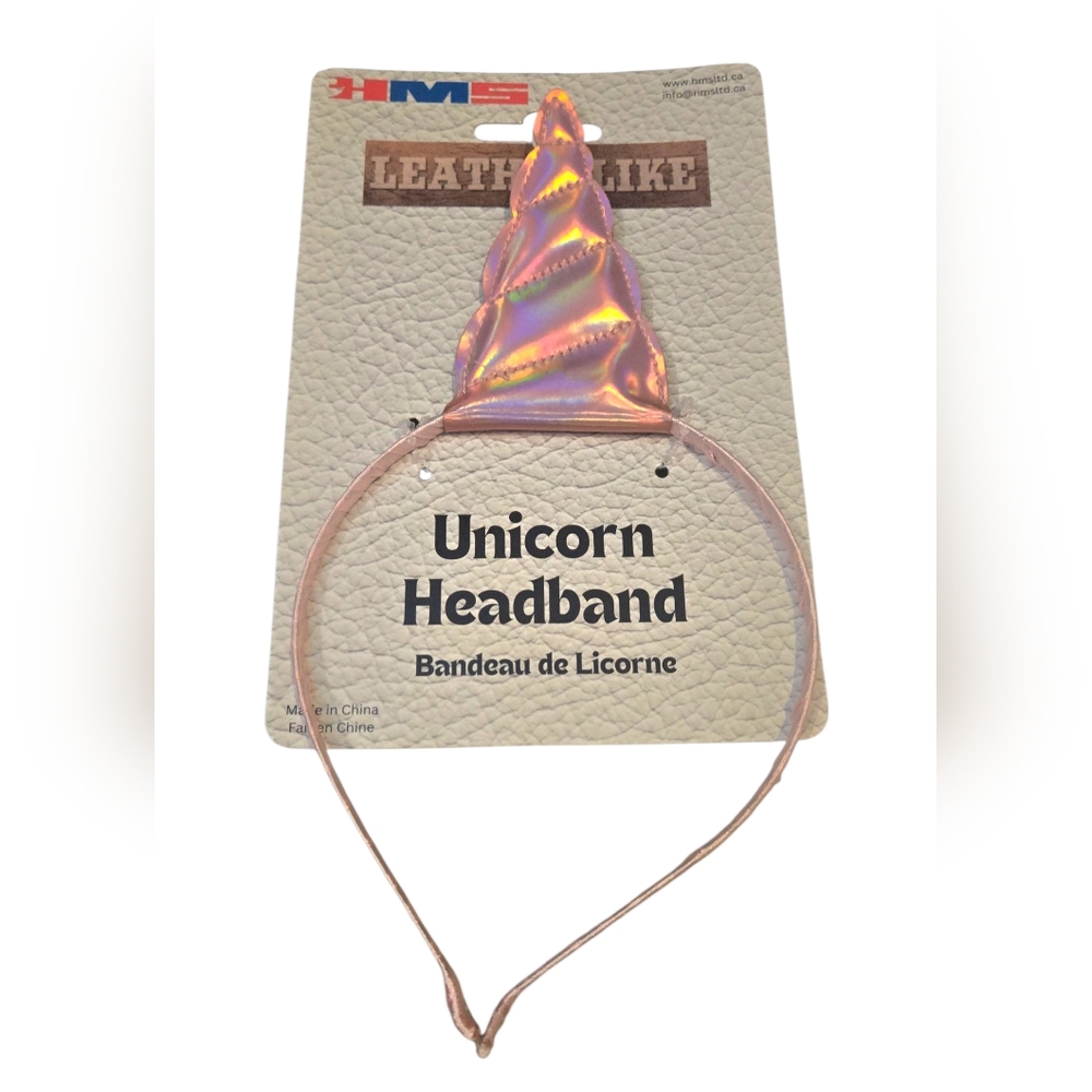 HMS Pink Iridescent Shiny Leatherlike Unicorn Headband Halloween Costume NWT